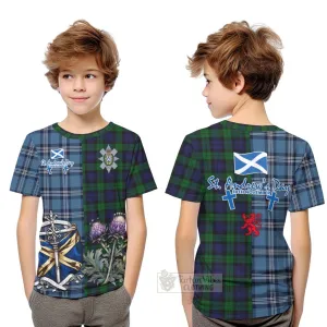 Black Watch Tartan Kid T-Shirt Happy St. Andrew's Day Half Tartan Style