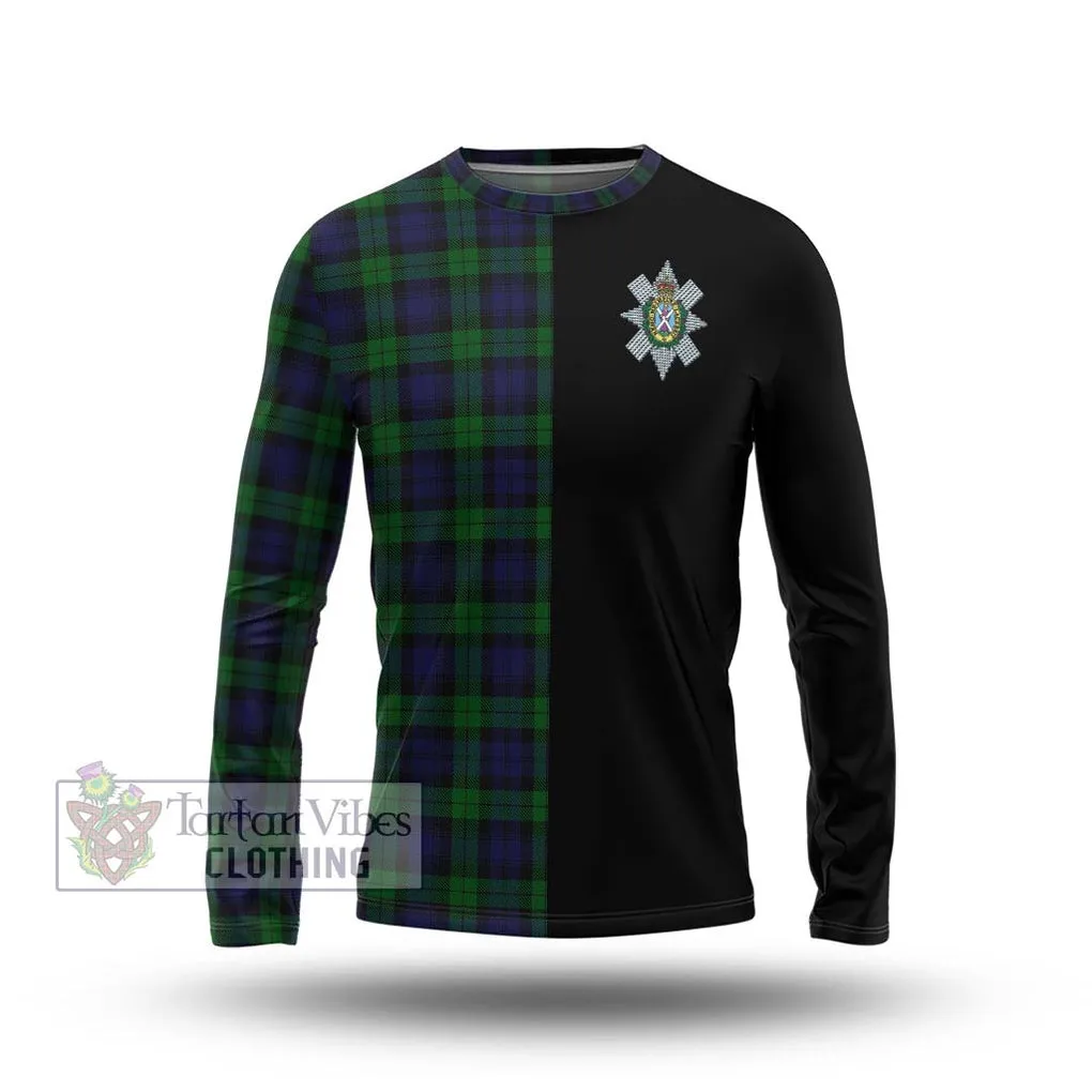 Black Watch Tartan Long Sleeve T-Shirt with Family Crest and Half Of Me Style