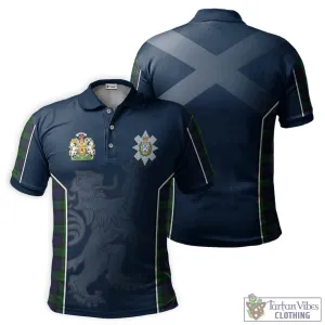 Black Watch Tartan Men's Polo Shirt with Family Crest and Lion Rampant Vibes Sport Style