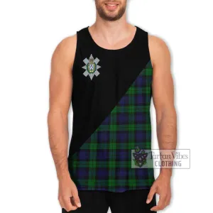 Black Watch Tartan Men's Tank Top with Family Crest and Military Logo Style