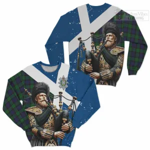 Black Watch Tartan Sweatshirt with Family Crest Scottish Bagpiper Vibes