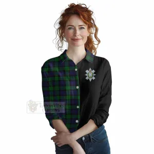 Black Watch Tartan Women's Casual Shirt with Family Crest and Half Of Me Style