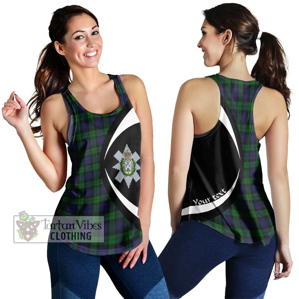 Black Watch Tartan Women's Racerback Tanks with Family Crest Circle Style