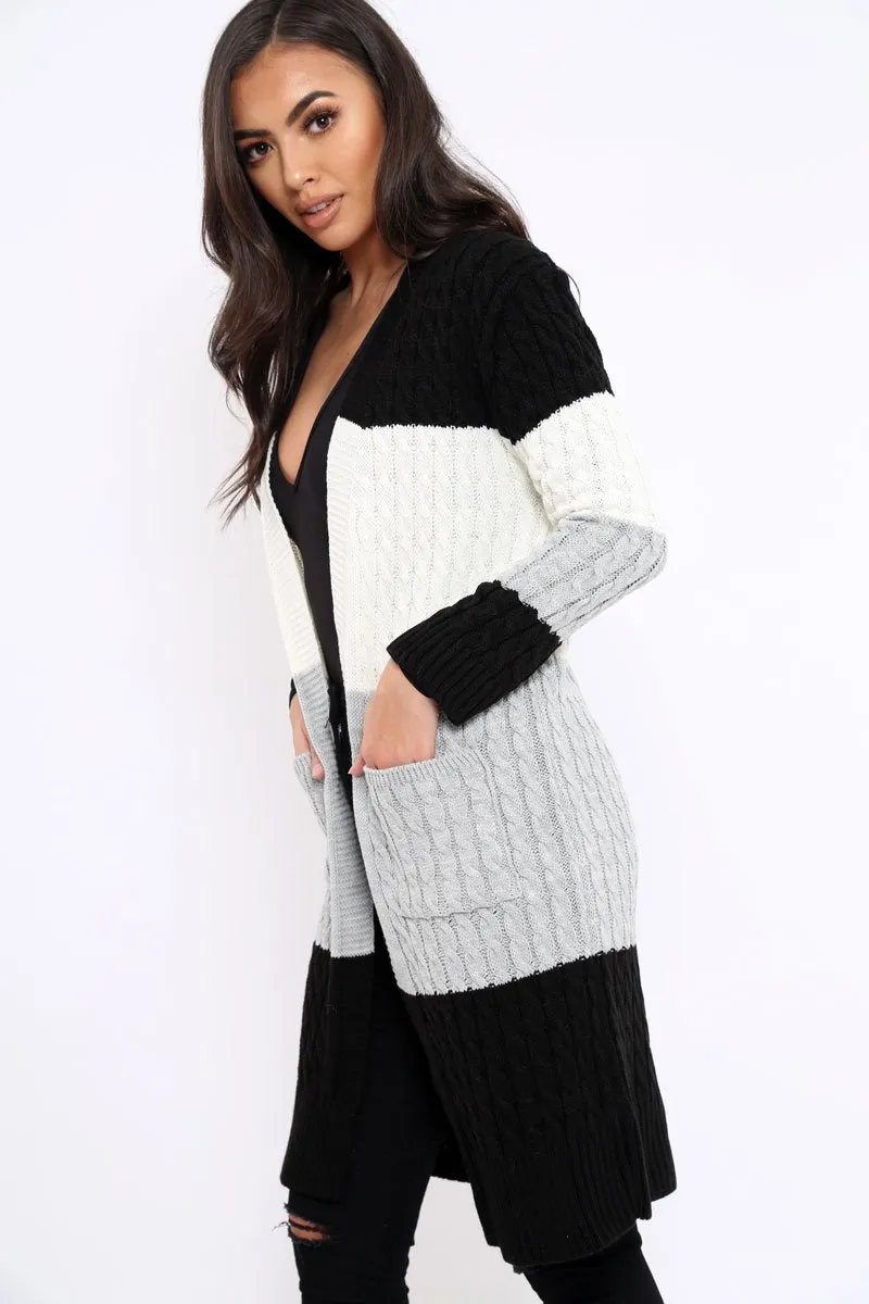 Black White and Grey Striped Cardigan - Nellie