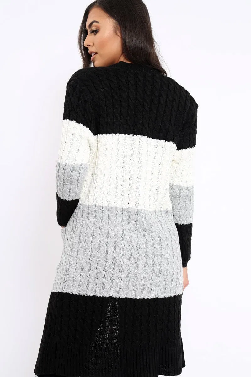 Black White and Grey Striped Cardigan - Nellie