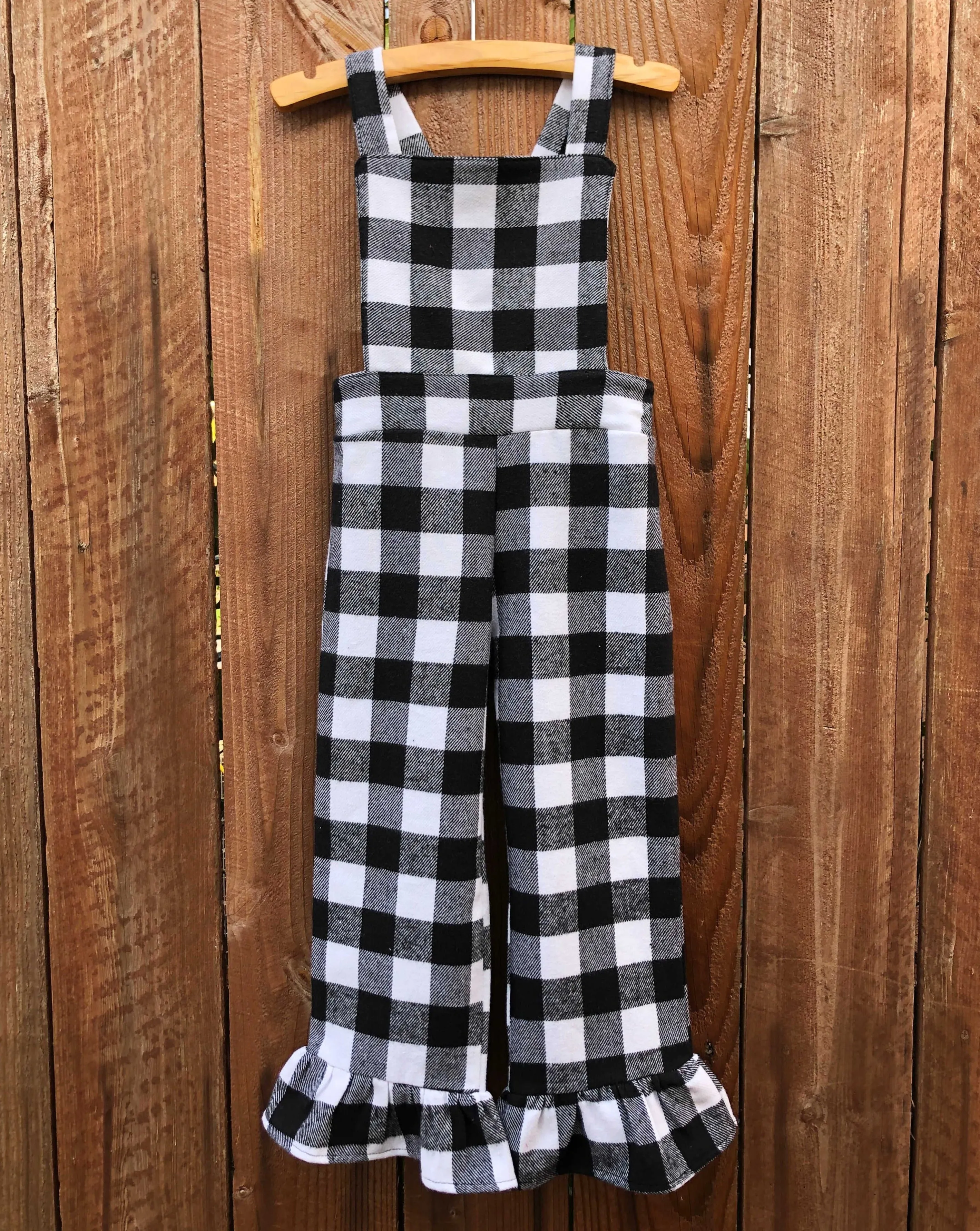 Black White Gingham Overalls