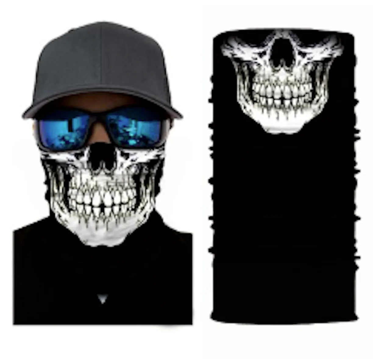 BLACK WHITE SKELETON FACE MULTI FUNCTION SEAMLESS BANANA WRAP ( sold by the piece or dozen )