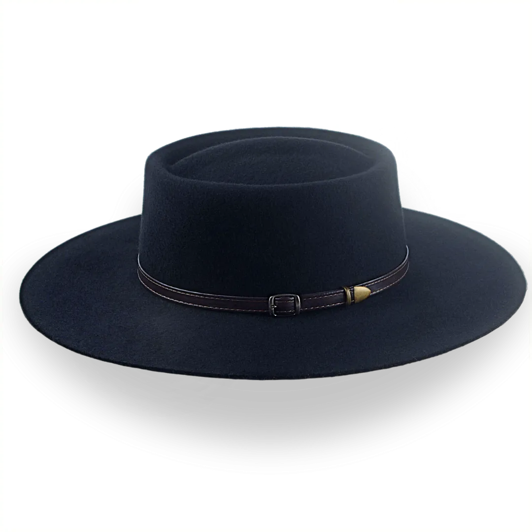 Black Wide Brim Cowboy Hat in Wool Felt | The Gambler