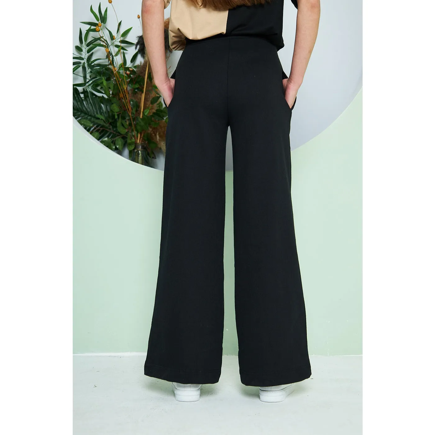 Black Wide Leg Long Trousers