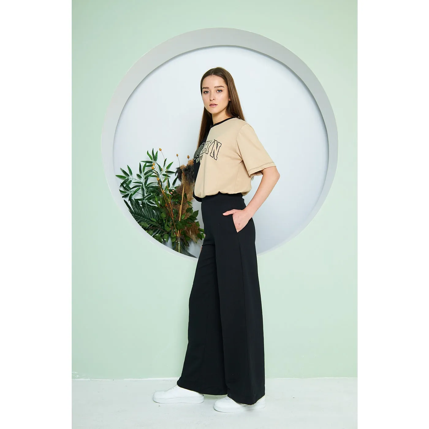 Black Wide Leg Long Trousers