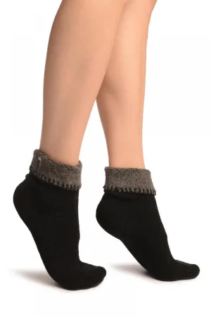 Black With Cute Cat Flip Top Angora Ankle High Socks