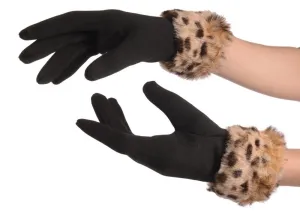 Black With Leopard Faux Fur Gloves