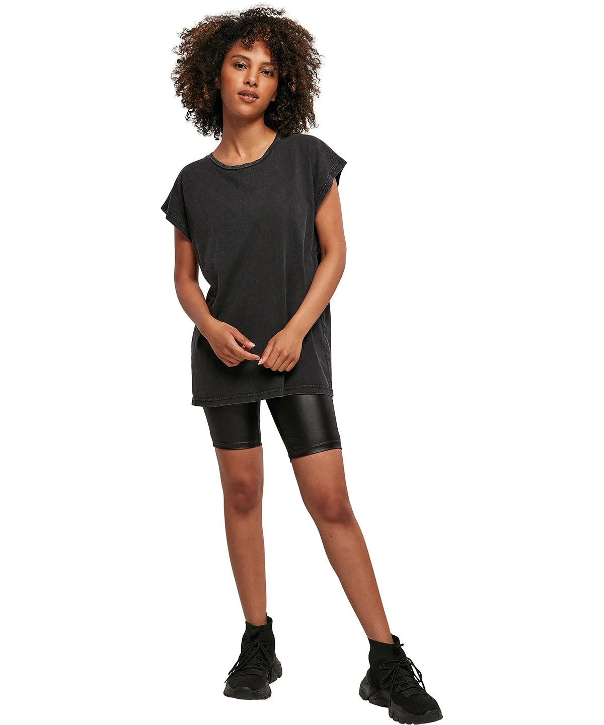 Black - Women's acid washed extended shoulder tee