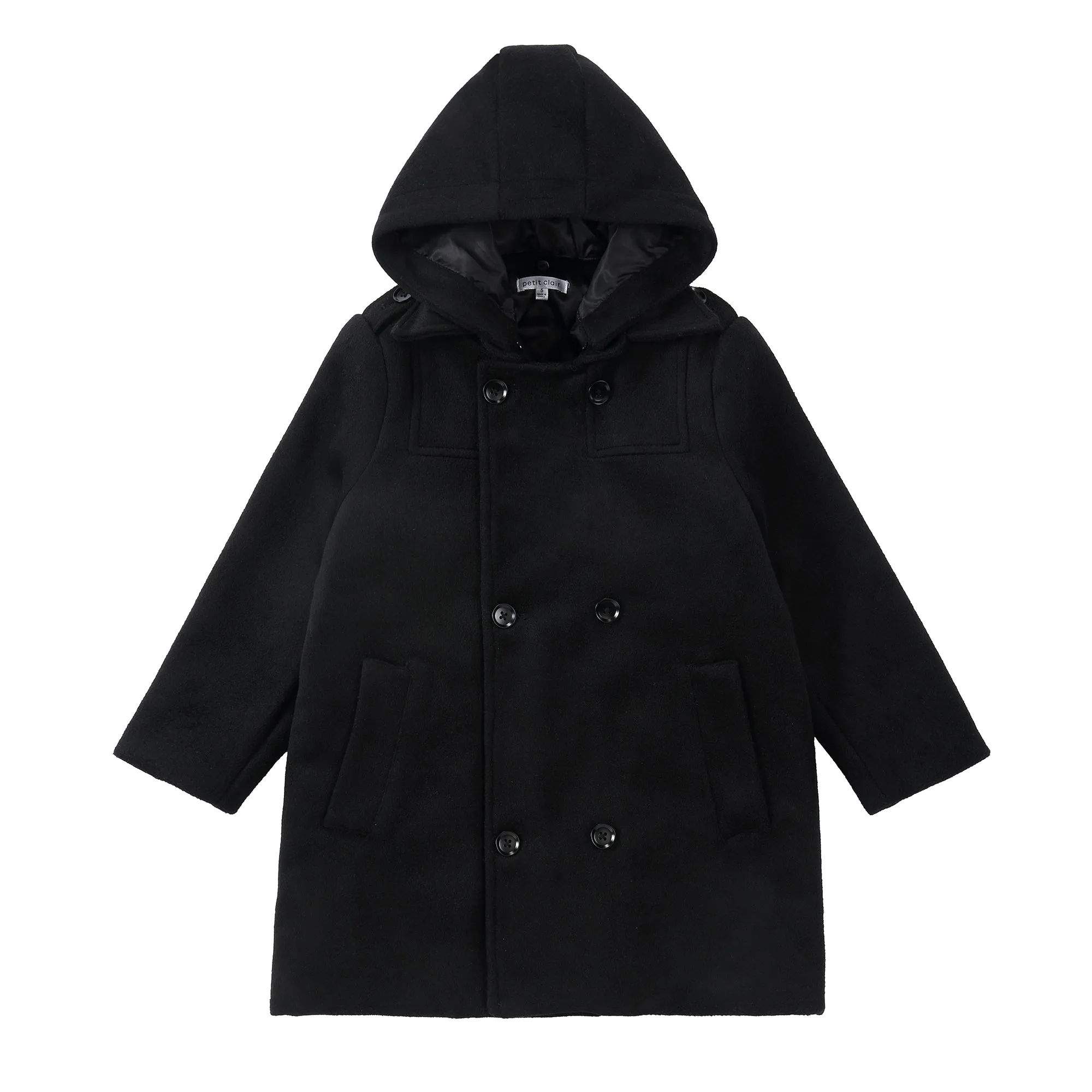 Black Wool-Blend Double Breasted Coat