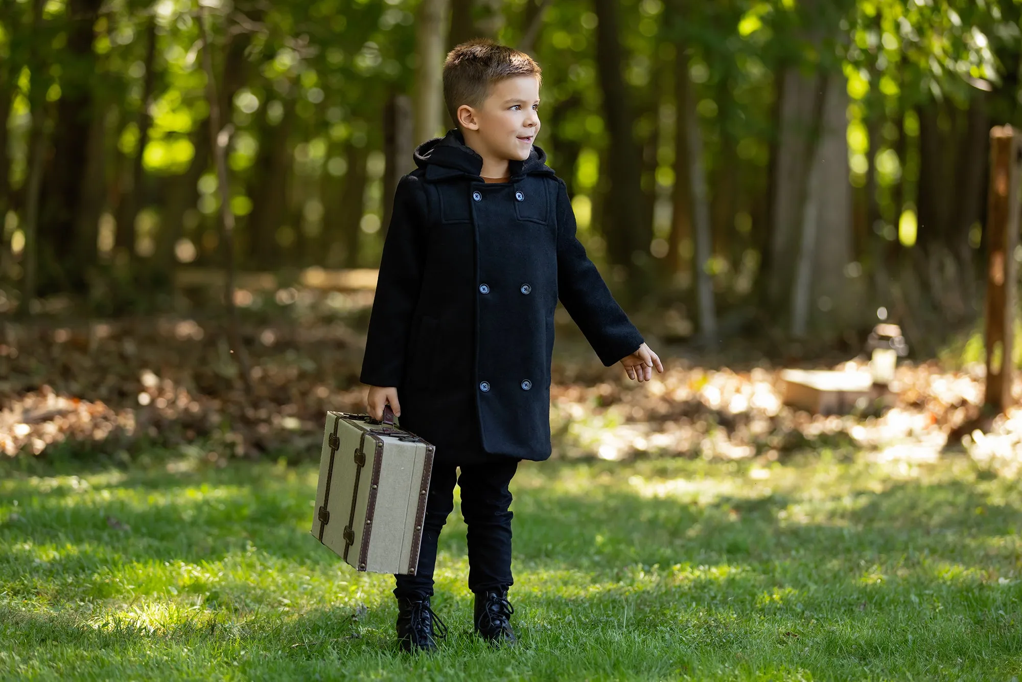 Black Wool-Blend Double Breasted Coat