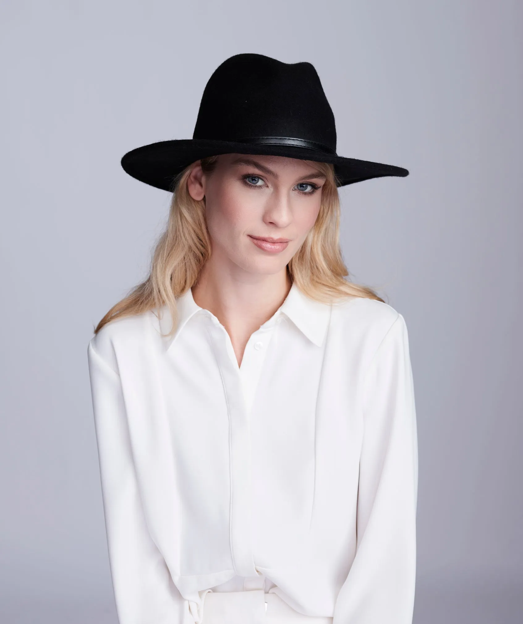 Black Wool Fedora Hat with PU Belt Band