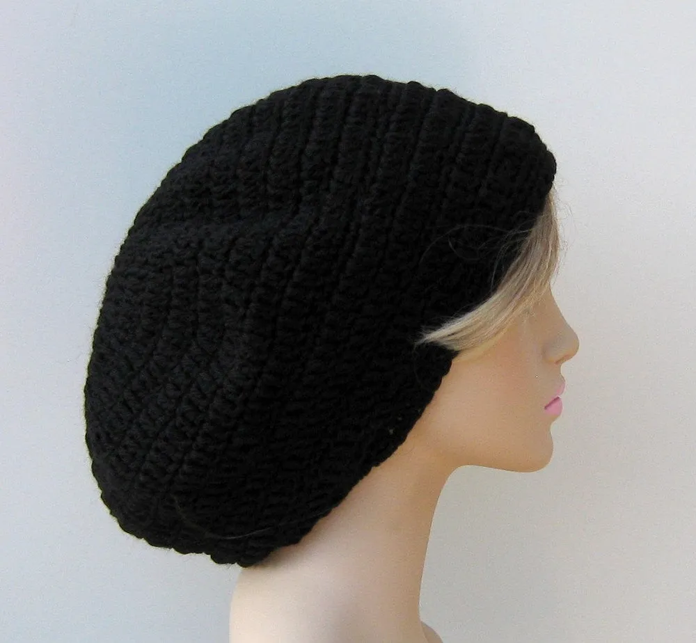 Black WOOL Tam Hat Hippie Slouchy Beanie dread beret men women