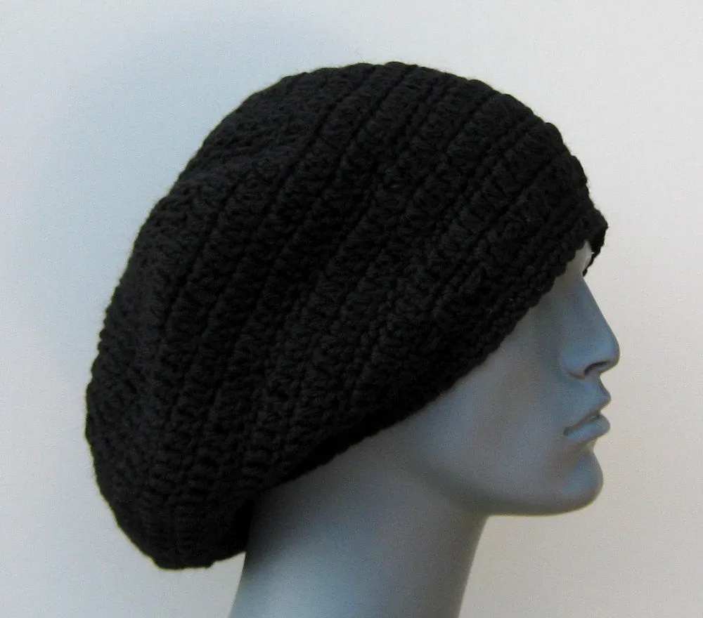 Black WOOL Tam Hat Hippie Slouchy Beanie dread beret men women