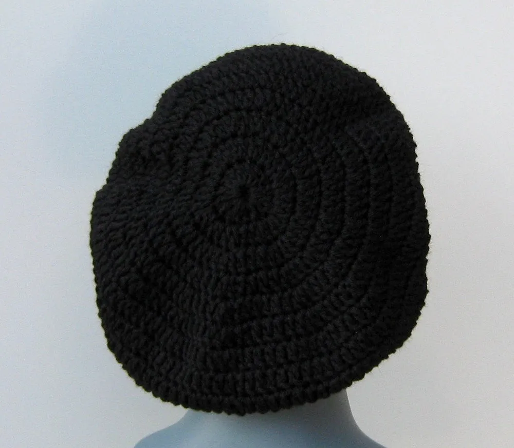 Black WOOL Tam Hat Hippie Slouchy Beanie dread beret men women