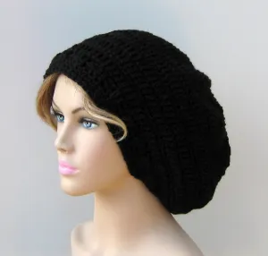 Black WOOL Tam Hat Hippie Slouchy Beanie dread beret men women