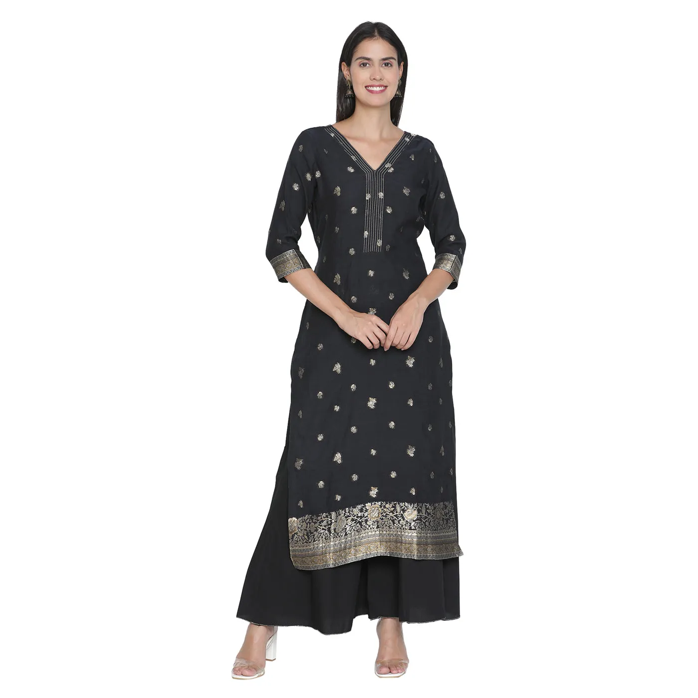 Black Woven Design Unstitched Suit Co-ords Set