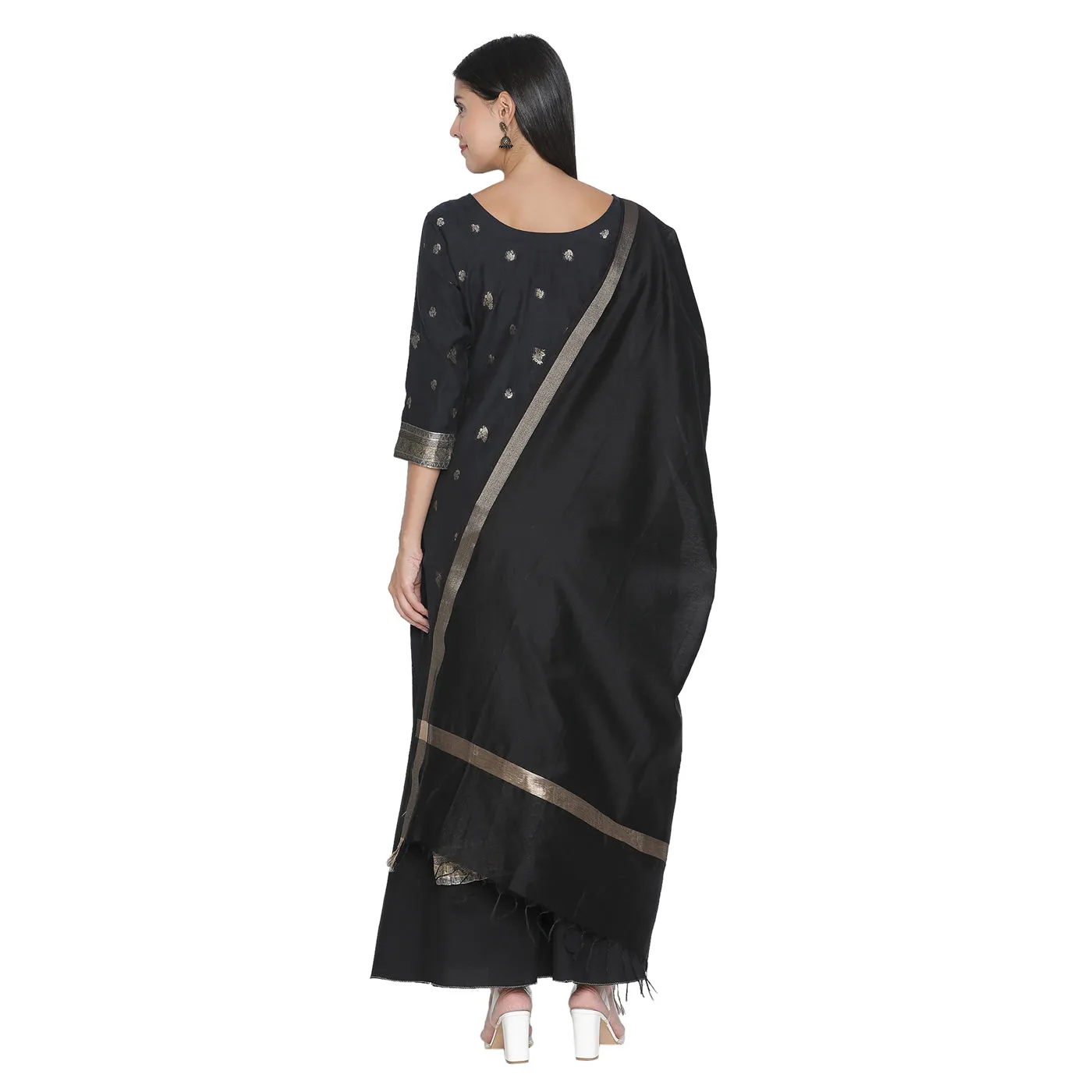 Black Woven Design Unstitched Suit Co-ords Set