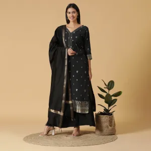 Black Woven Design Unstitched Suit Co-ords Set