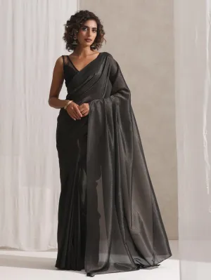 Black Woven Gold Saree with Pendants