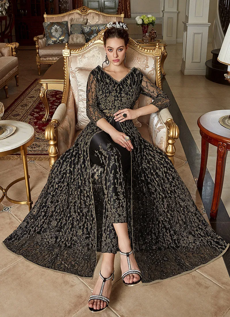 Black Zari Embroidered Anarkali Lehenga Suit