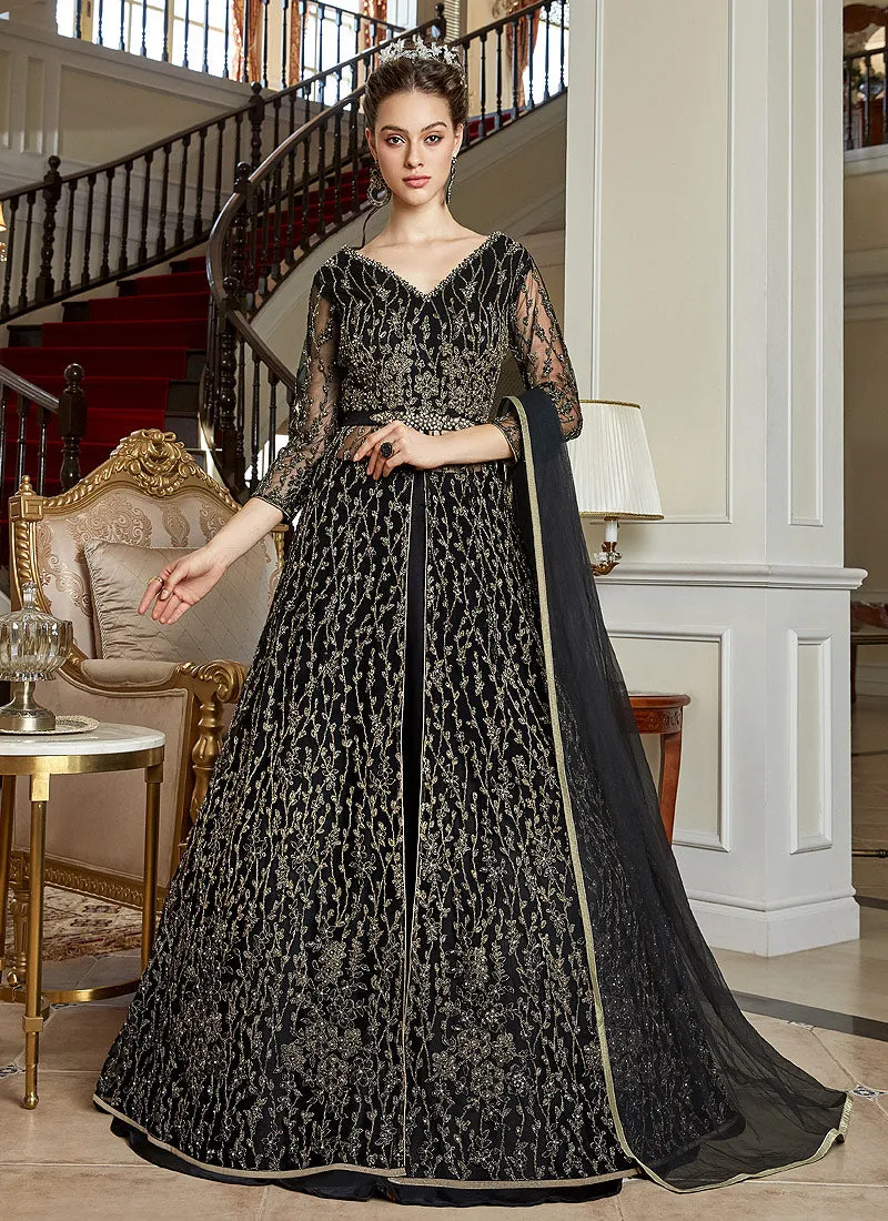 Black Zari Embroidered Anarkali Lehenga Suit