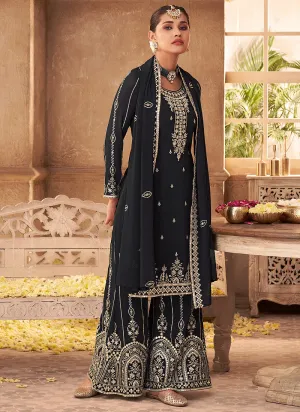 Black Zari Embroidered Festive Palazzo Style Suit