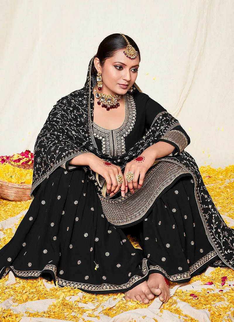 Black Zari Embroidered Georgette Palazzo Suit