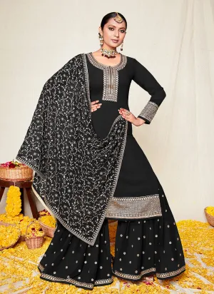 Black Zari Embroidered Georgette Palazzo Suit