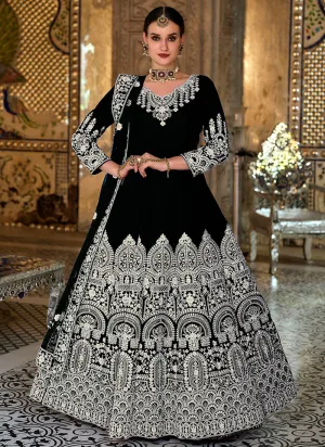 Black Zari Embroidery Wedding Anarkali Gown