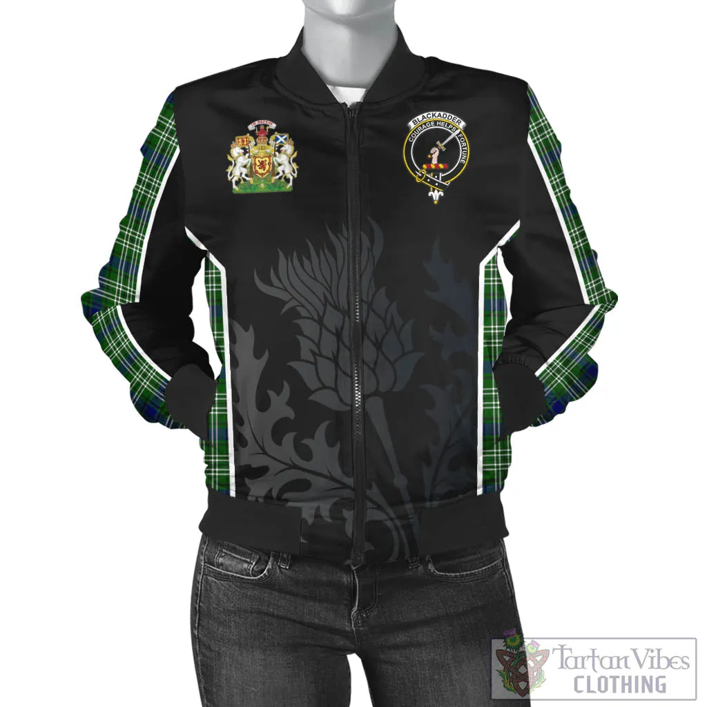 Blackadder Tartan Bomber Jacket with Family Crest and Scottish Thistle Vibes Sport Style