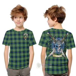 Blackadder Tartan Kid T-Shirt with Family Crest Celtic Skull Style