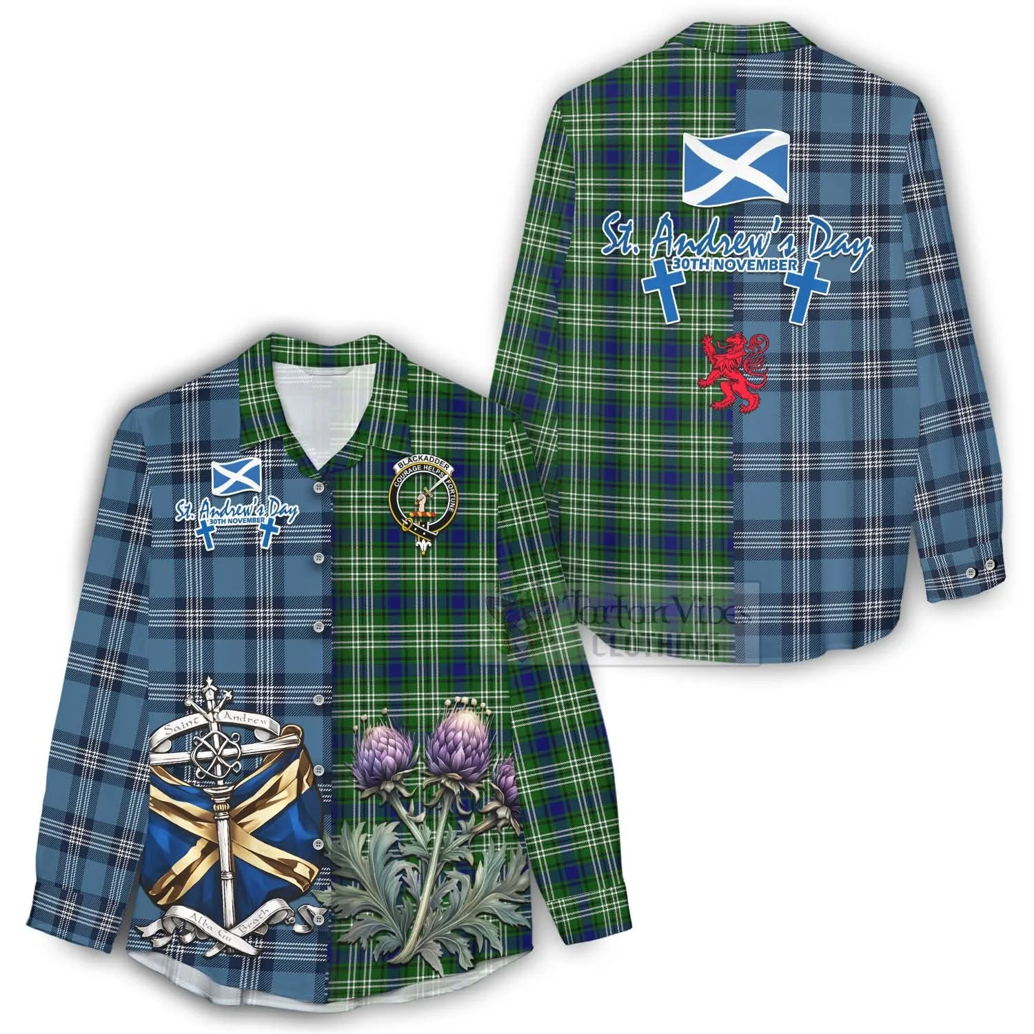 Blackadder Tartan Women's Casual Shirt Happy St. Andrew's Day Half Tartan Style