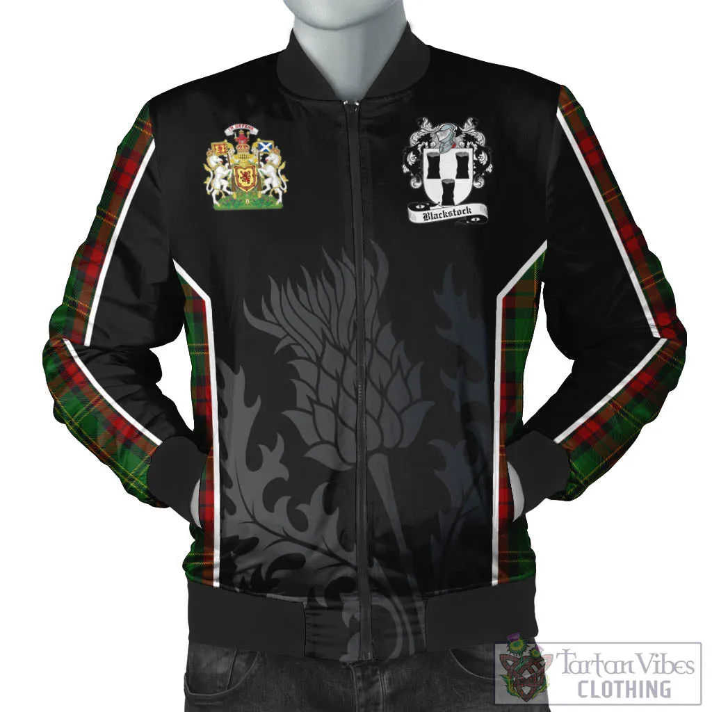 Blackstock Hunting Tartan Bomber Jacket with Family Crest and Scottish Thistle Vibes Sport Style