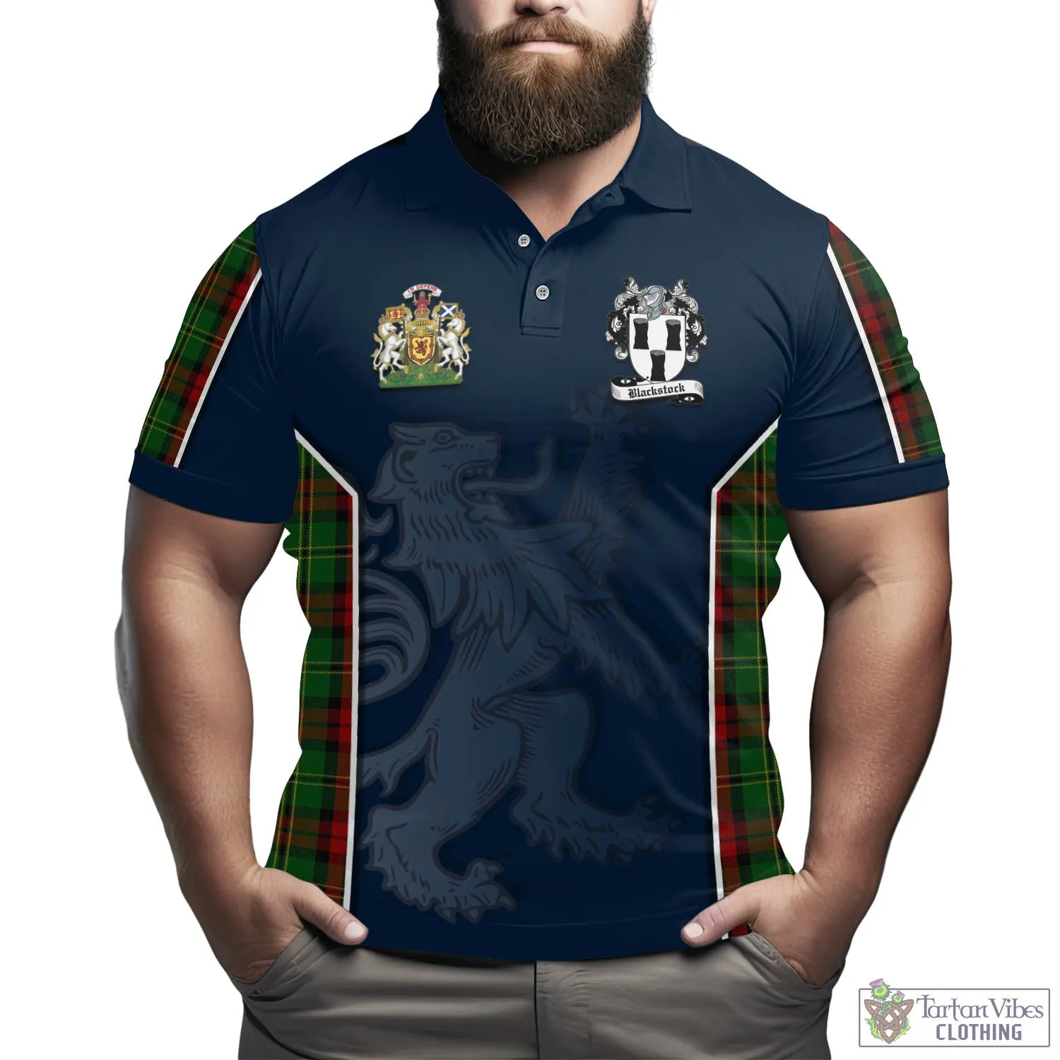 Blackstock Hunting Tartan Men's Polo Shirt with Family Crest and Lion Rampant Vibes Sport Style