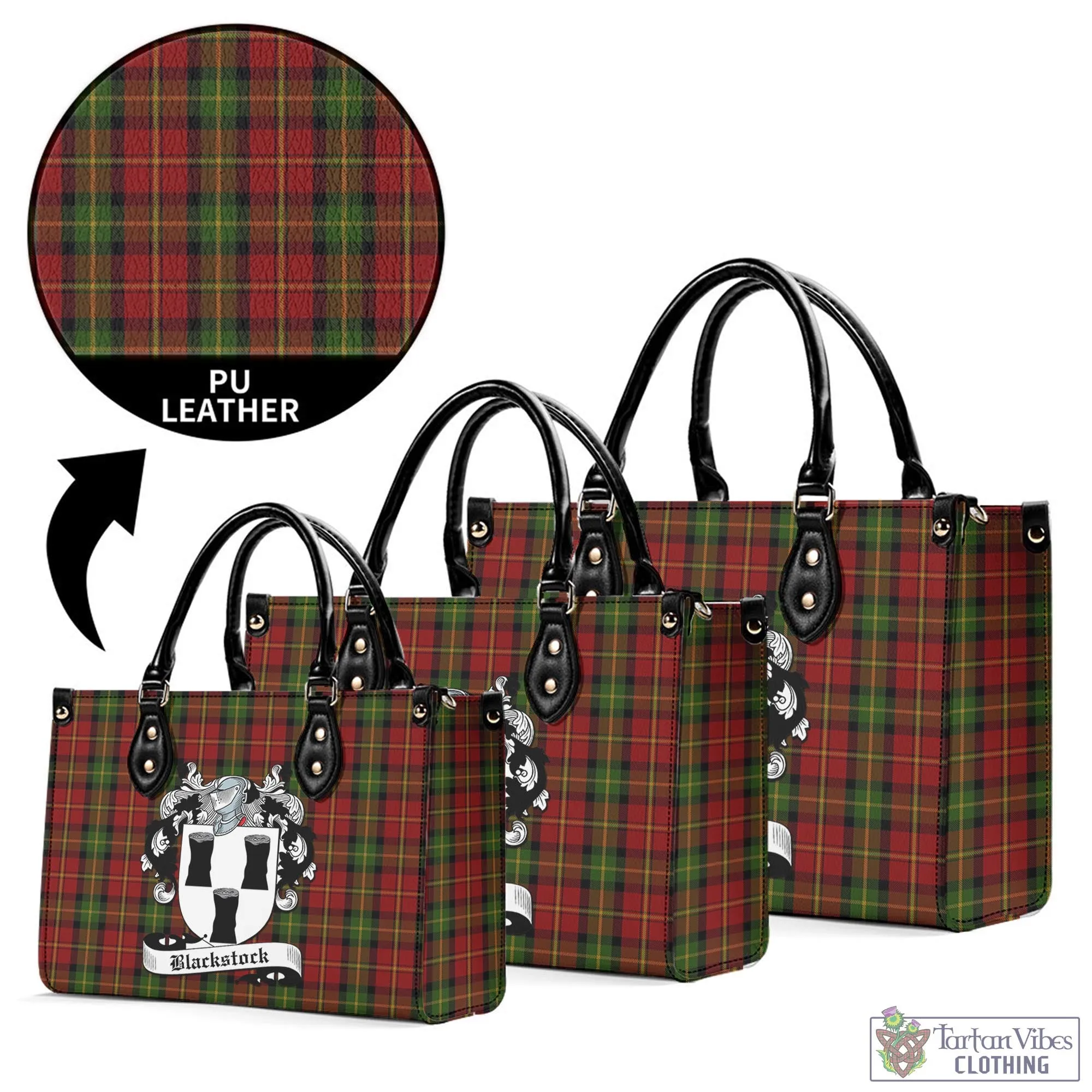 Blackstock Red Dress Tartan Luxury Leather Handbags with Family Crest