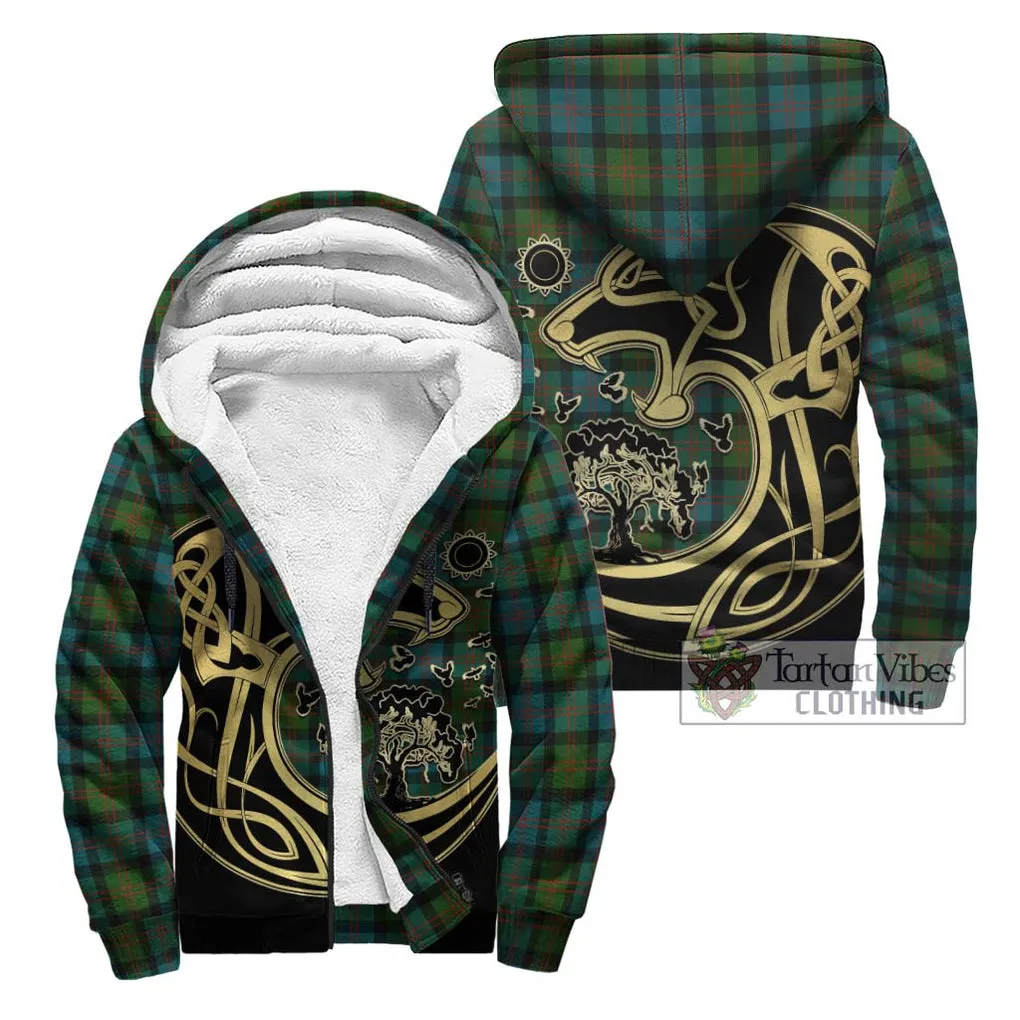 Blair Ancient Tartan Sherpa Hoodie with Family Crest Celtic Wolf Style