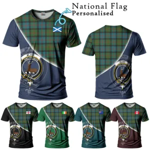 Blair Ancient Tartan T-Shirt with Personalised National Flag and Family Crest Half Style