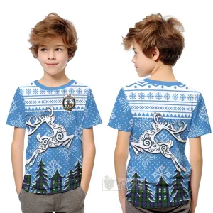 Blair Clan Christmas Kid T-Shirt Celtic Reindeer Style