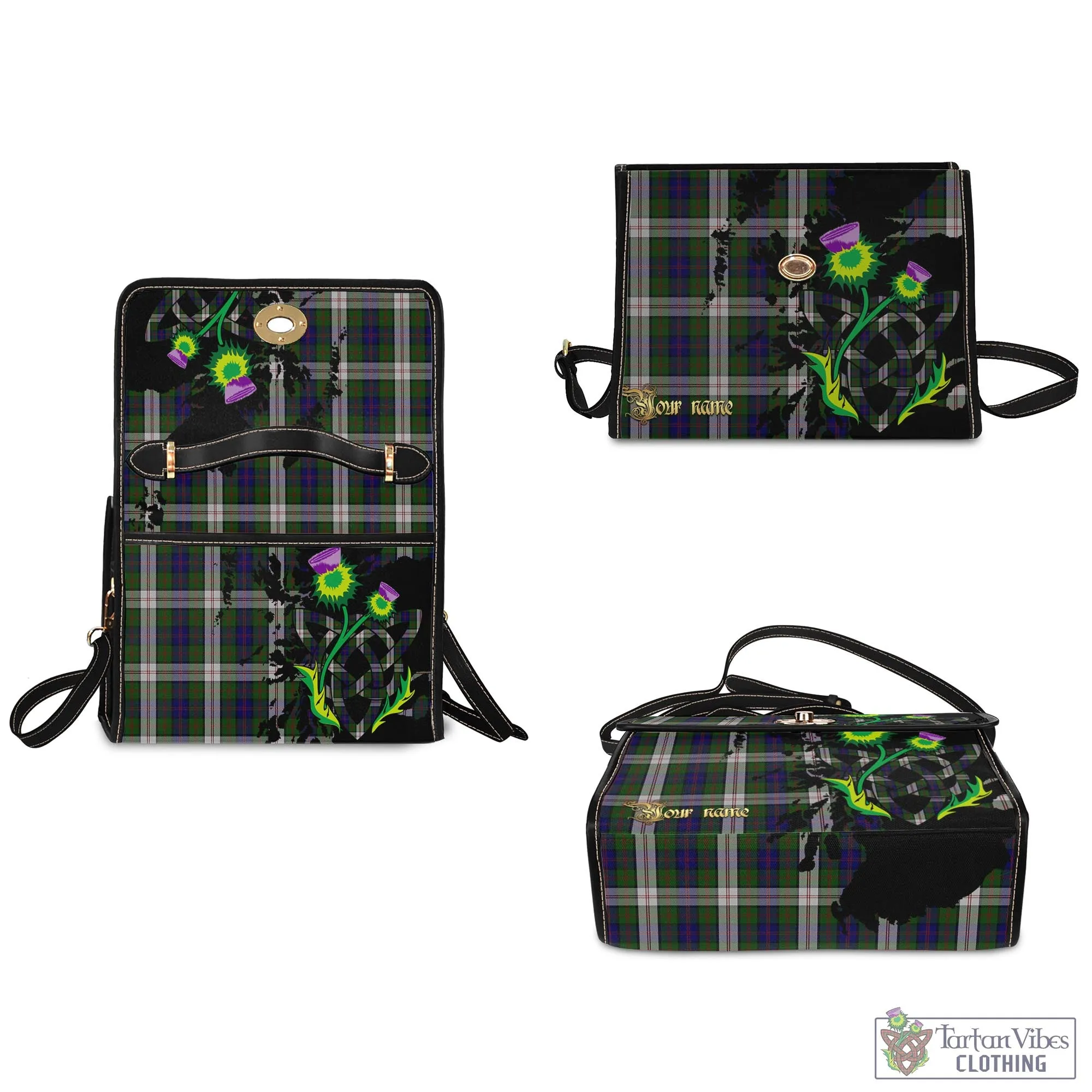 Blair Dress Tartan Waterproof Canvas Bag with Scotland Map and Thistle Celtic Accents