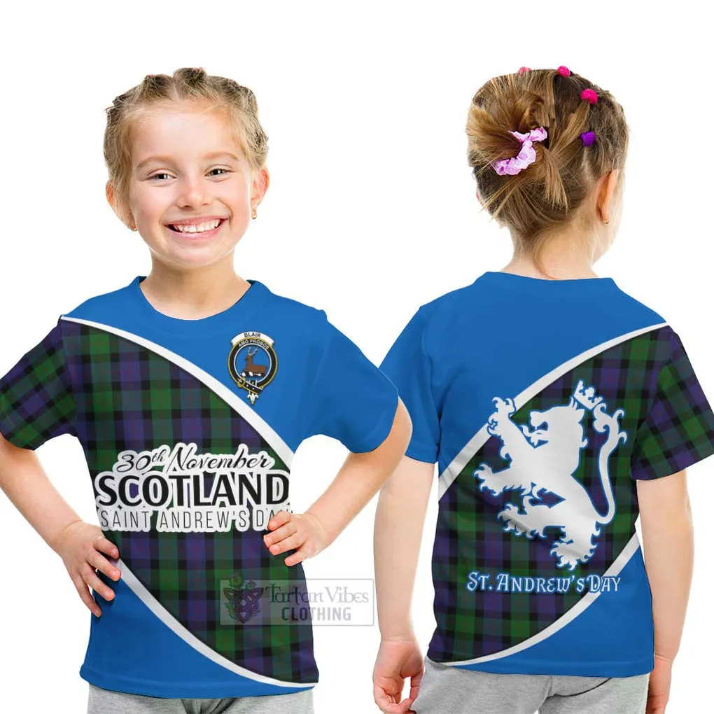 Blair Family Crest Tartan Kid T-Shirt Celebrate Saint Andrew's Day in Style