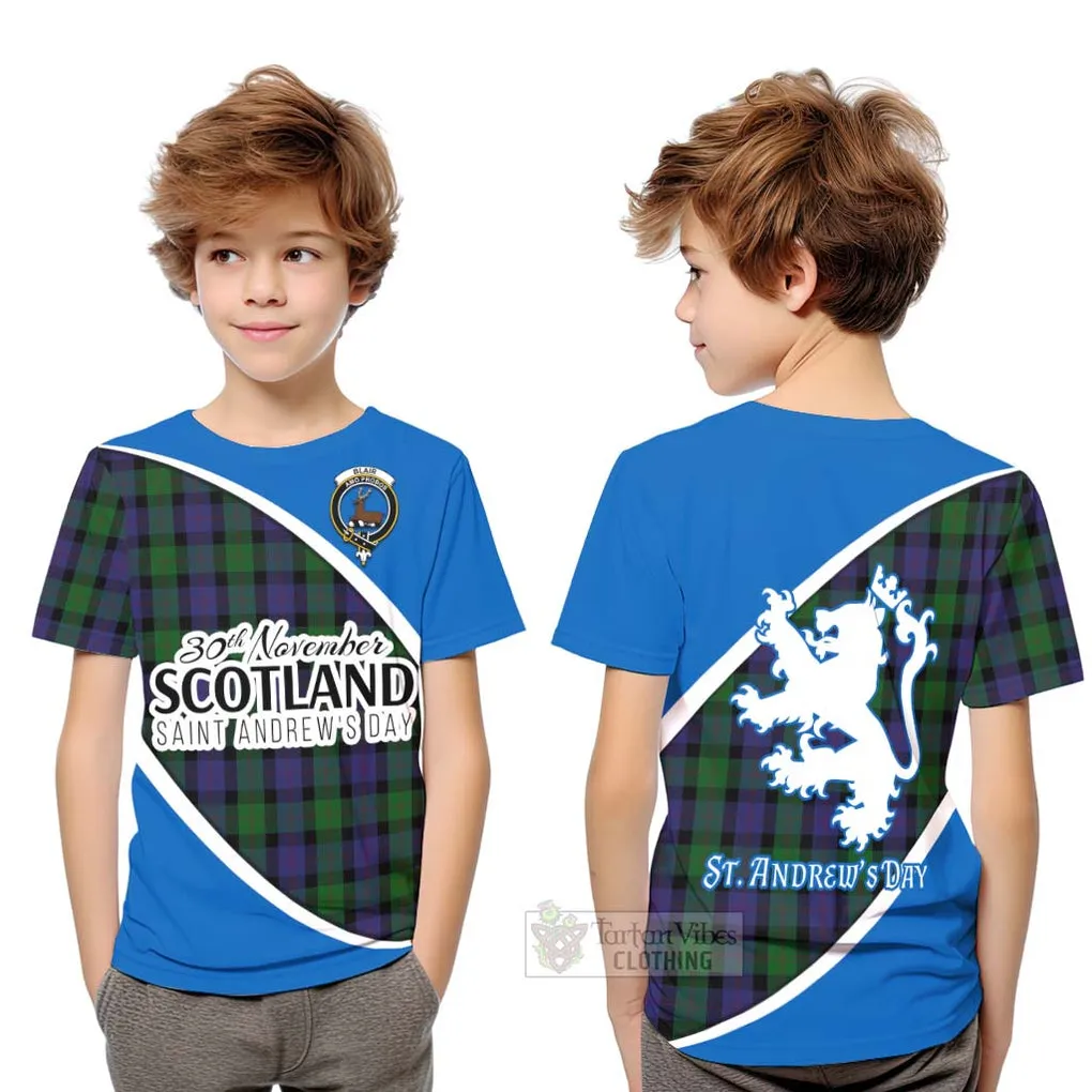 Blair Family Crest Tartan Kid T-Shirt Celebrate Saint Andrew's Day in Style