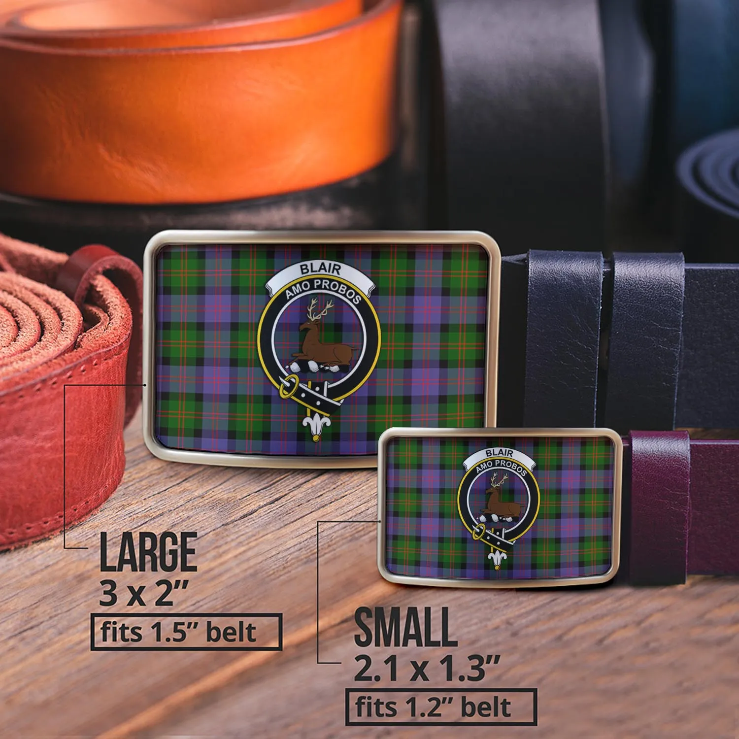 Blair Modern Tartan Belt Buckles with Family Crest