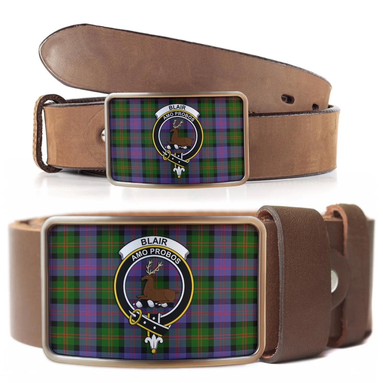 Blair Modern Tartan Belt Buckles with Family Crest