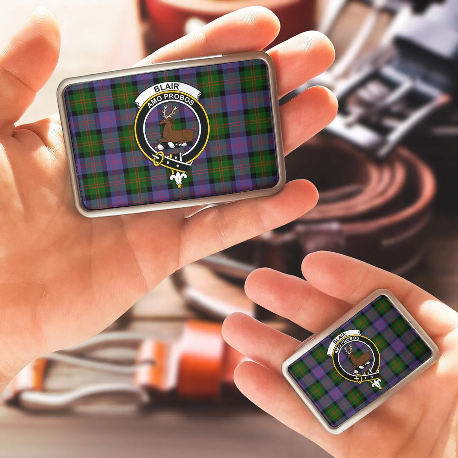 Blair Modern Tartan Belt Buckles with Family Crest