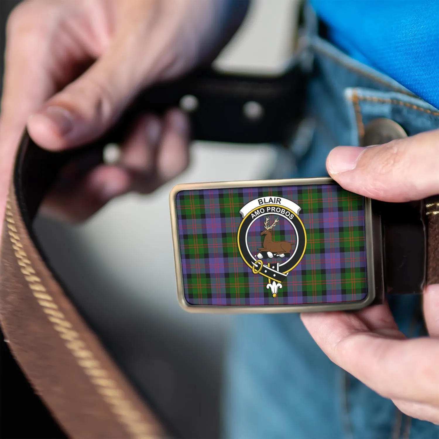 Blair Modern Tartan Belt Buckles with Family Crest